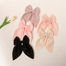 外贸新款纯色复古立体浮雕印花大号手工蝴蝶结发夹 后脑勺马尾夹