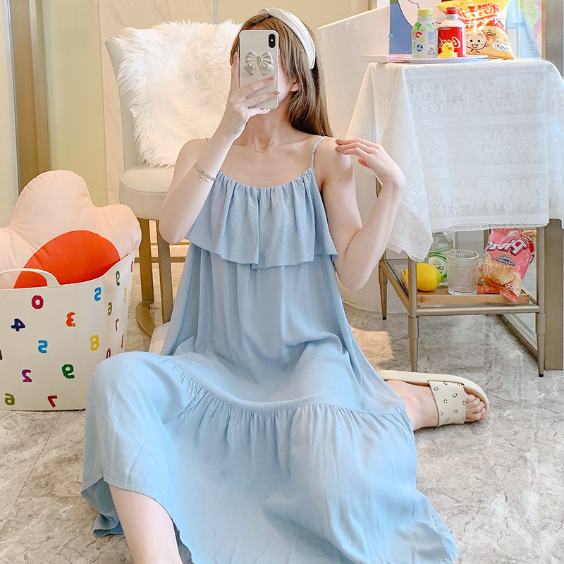 Cotton Silk Nightgown Women's Sexy Sling Thin Artificial Cotton Pajamas Home Clothes Japanese Style Sweet Cyber Celebrity Large Size Cotton Silk Dress