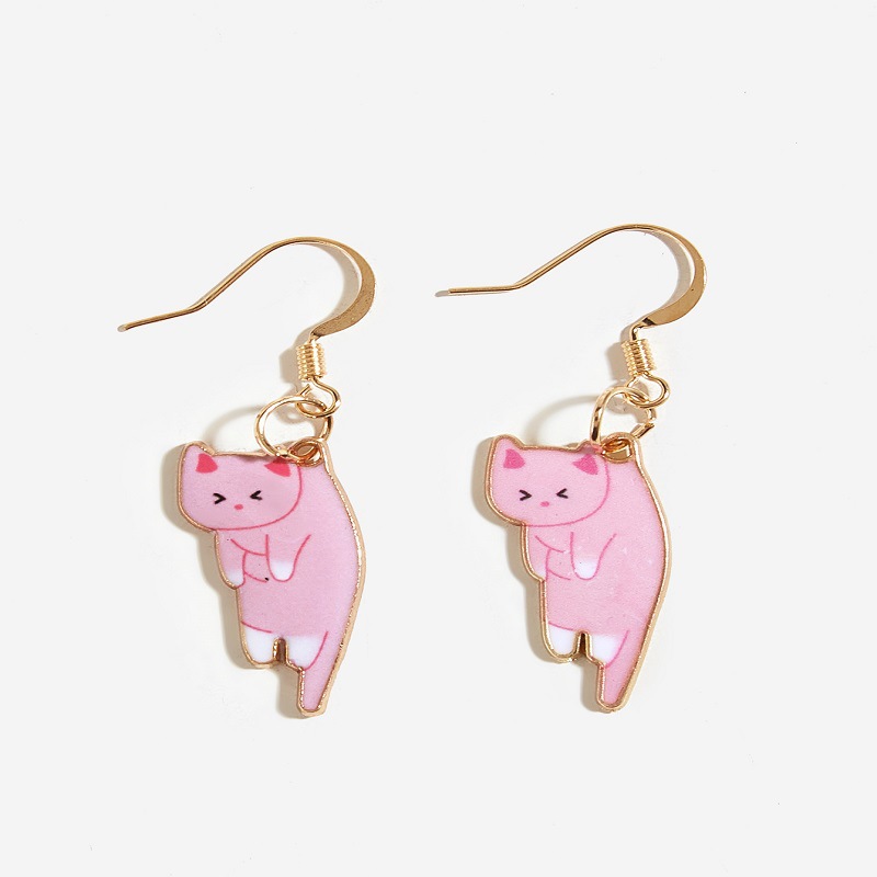 Alloy Material 1 Pair Cartoon Style Cat Plating Alloy Drop Earrings