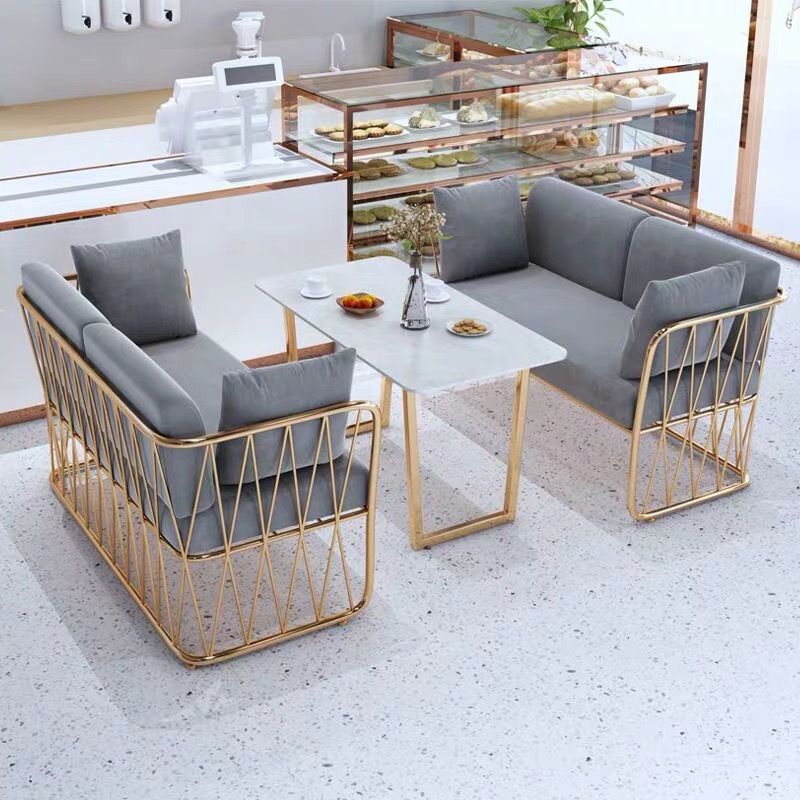 Sofá pequeño, tienda de té de leche, café, sofá de tarjeta para dos personas, sala de estar, postres, mesas y sillas, combinación simple image 3