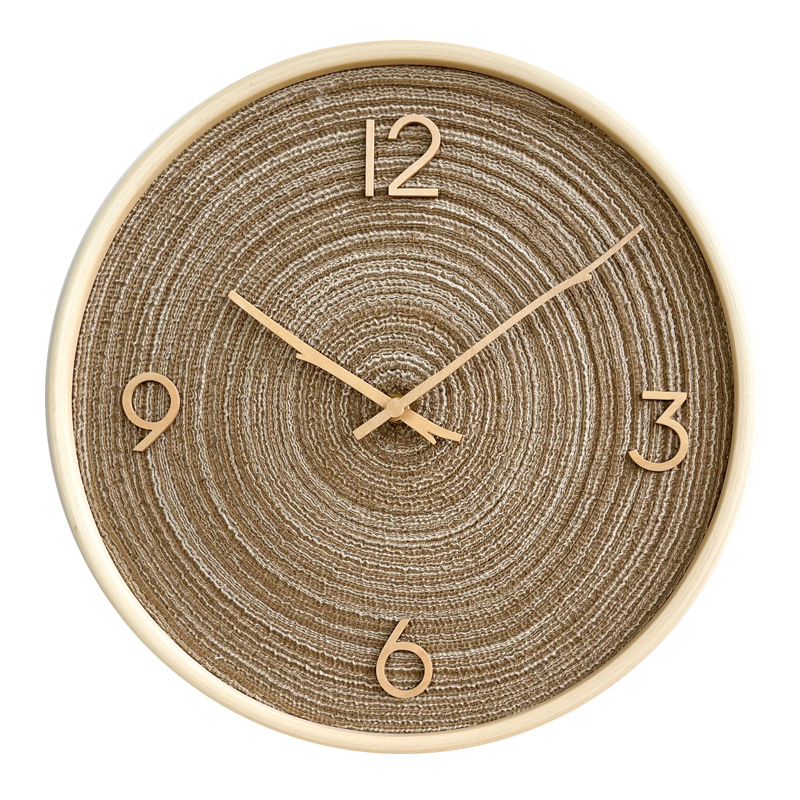 Minimalist Nordic Solid Wood Fabric Wall Clock For Living Room_voghion.com
