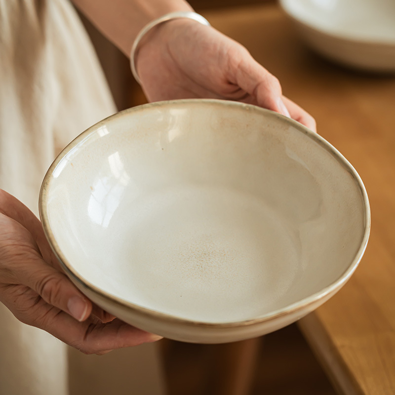 Tazón abierto de cerámica con trazo de estilo retro japonés Tazón de verduras para el hogar Tazón de fideos brillantes Tazón de ensalada Tazón de sopa Vajilla simple Tazón grande