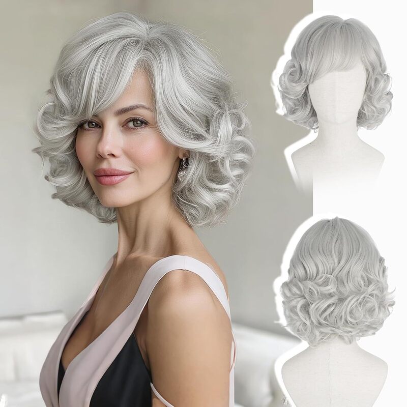 Direct Sales from the Manufacturer: Short Curly Gray Wig for Middle-Aged and Elderly Women, Silver-Gray Short Fluffy Full Wig, One-Piece Wholesale