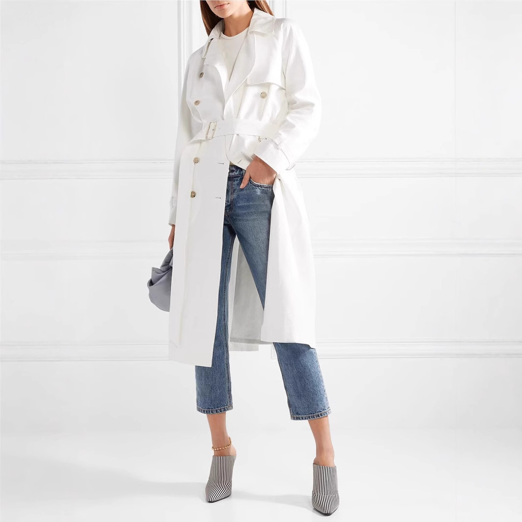 2026 Spring and Autumn New Style Elegant Double-Breasted Belted Slim Fit Raglan Sleeve Faux Two-Piece Long Women's Trench Coat