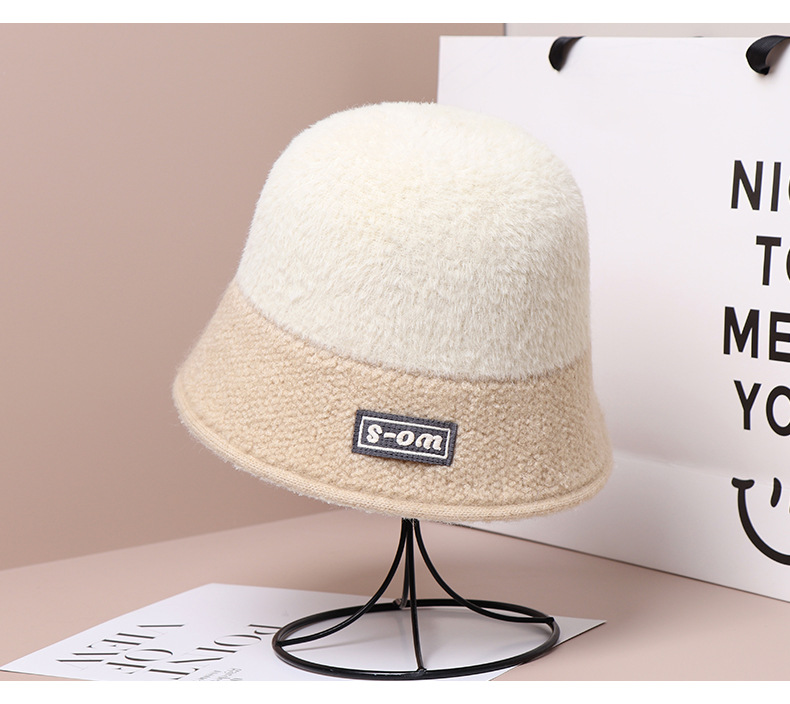Stickad bucket hat för dam höst och vinter varm färgglad_voghion.com