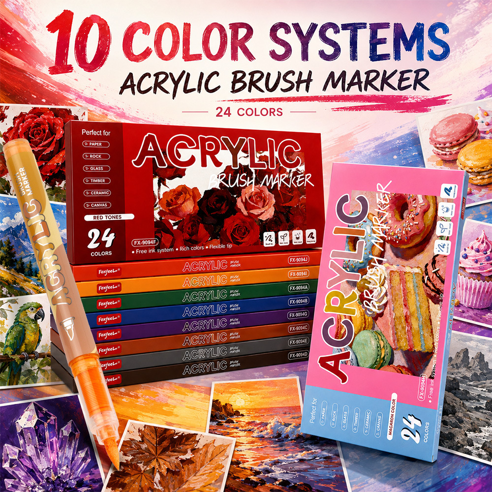 24-color direct liquid acrylic marker pen set with soft tips, multi-specification special color set, specialized drawing and graffiti pens for art students