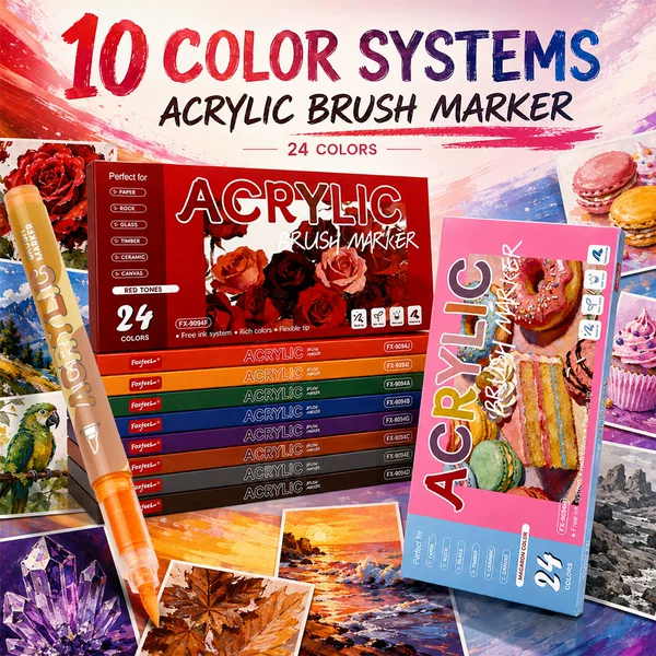 24-color direct liquid acrylic marker pen set with soft tips, multi-specification special color set, specialized drawing and graffiti pens for art students