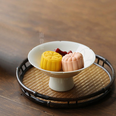 批發中式乾果高腳盤古樸精緻茶點高足盤葵口手工餐具日式高腳碟水