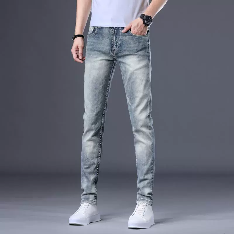 Гонконгские элитные осенне-зимние мужские джинсы, рваные повседневные универсальные облегающие зауженные модные брендовые эластичные длинные брюки в корейском стиле