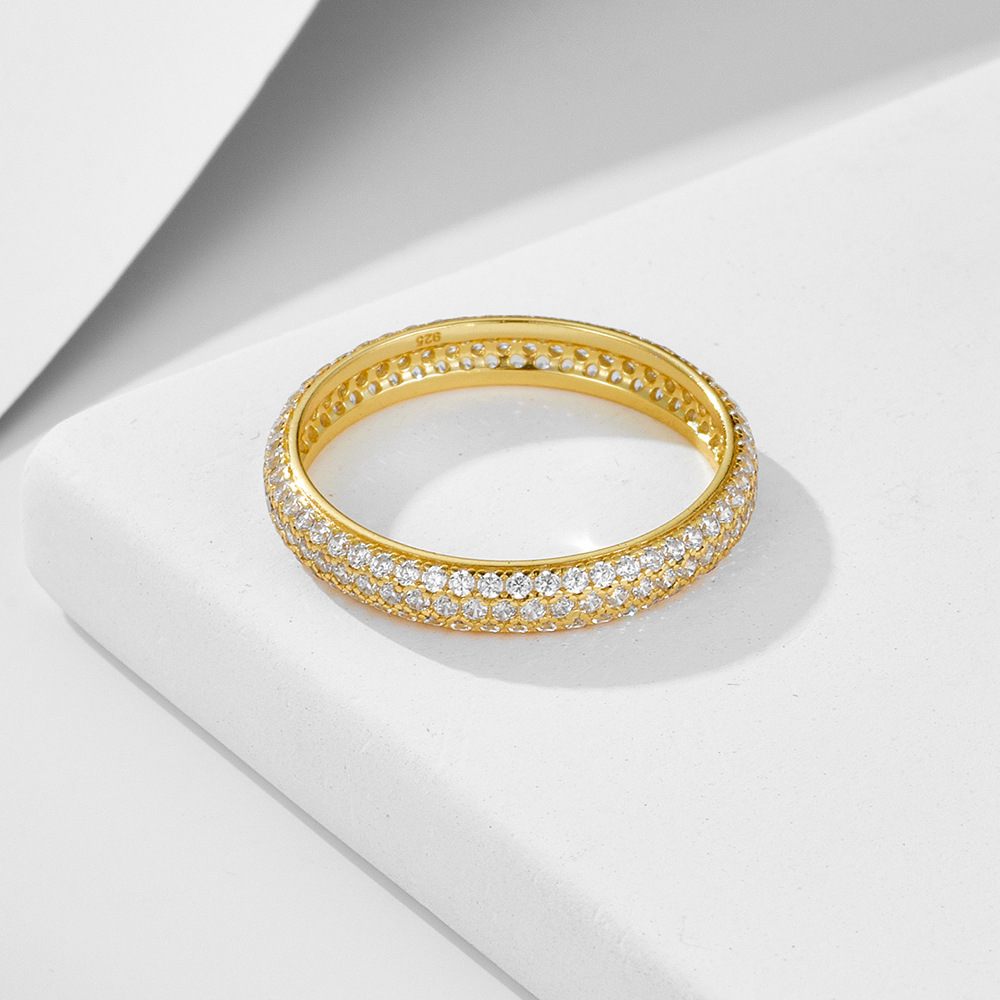 925 plata esterlina círculo completo diamante micro incrustaciones ZIRCON índice dedo anillo europeo y americano ins estilo todo fósforo apilado simple anillo pulsera para mujeres