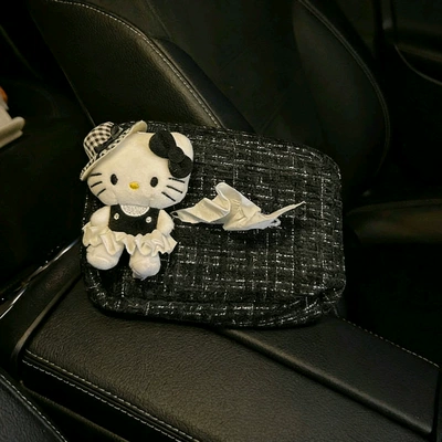Car tissue box/set Car Interior Hanging Doll Toy - black-straw-hat-white-dress-little-black-cat-chanel-inspired-tissue-pack