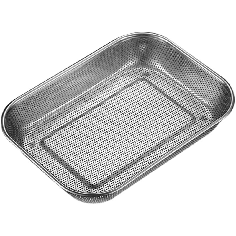 Stainless Steel Vegetable Washing Basin Drain Basket Square Drain Washing Basket Kitchen Amoy Vegetable Basin Net Basket Fruit Basket Fruit Plate Drain Basin