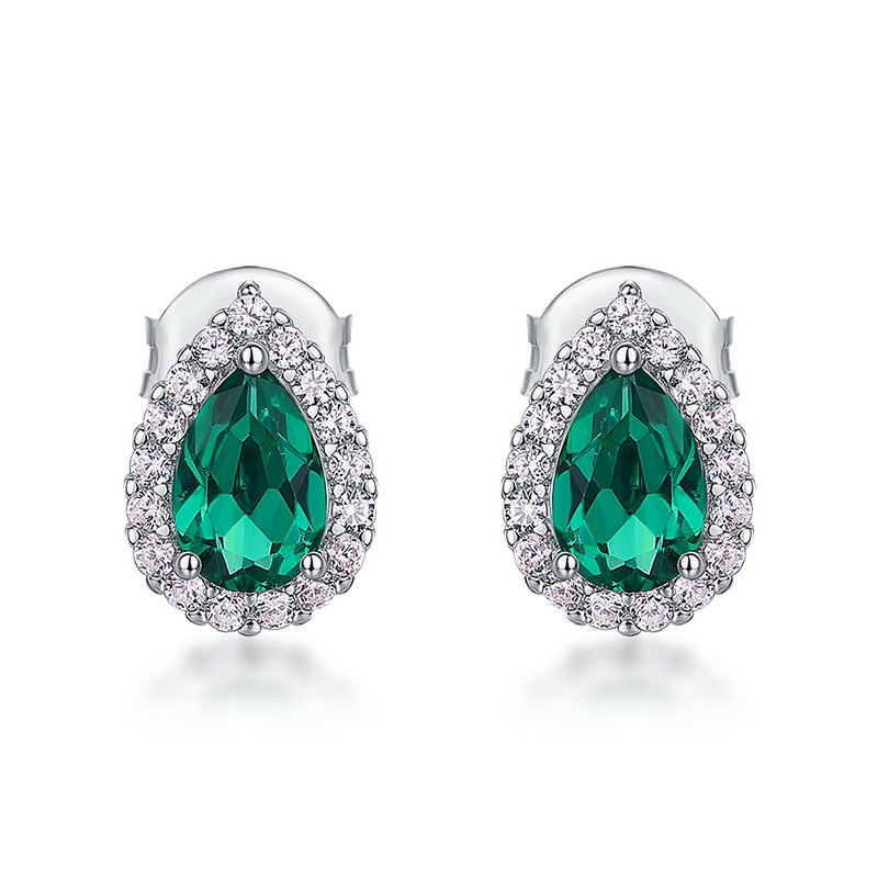 Pendientes en forma de gota de agua de lujo simple y ligero transfronterizo europeo y americano femenino S925 con incrustaciones de plata para cultivar aretes personalizados de color