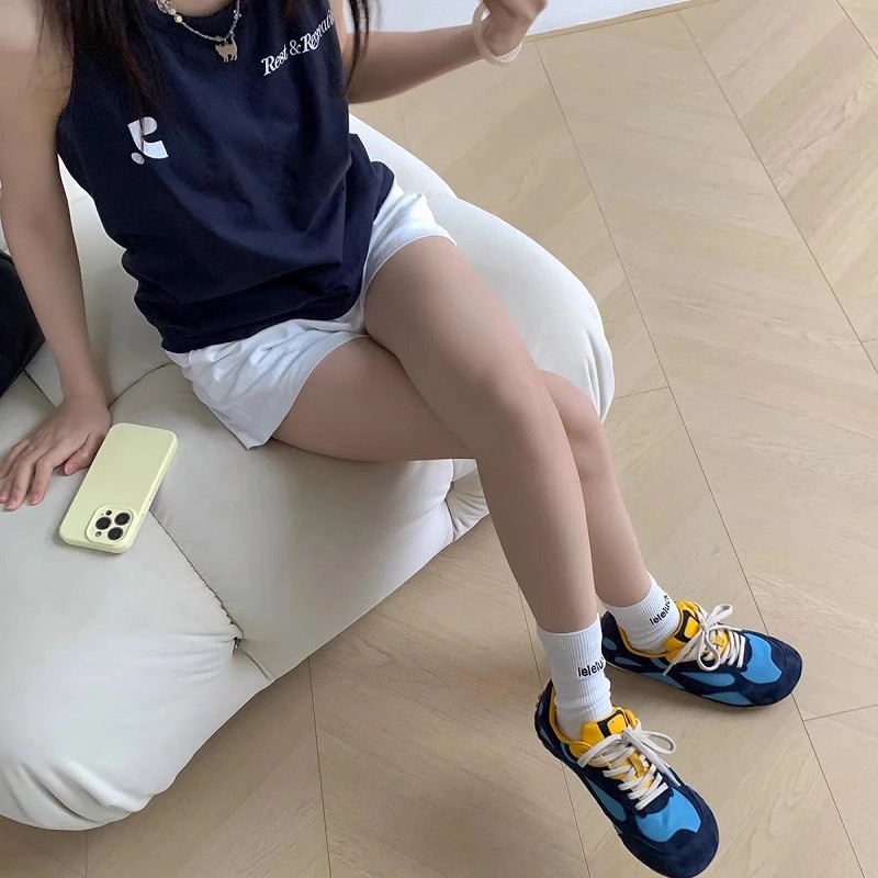 [トップボード] Liu Wenと同じスタイルのレトロな本革カラーブロックフォレストシューズ女性用25フラットレースアップカジュアル道徳トレーニングシューズカップル用|undefined
