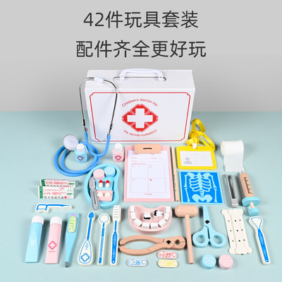 children woodiness simulation Wooden case medical box baby girl Play house doctor Give an injection Toys gift wholesale