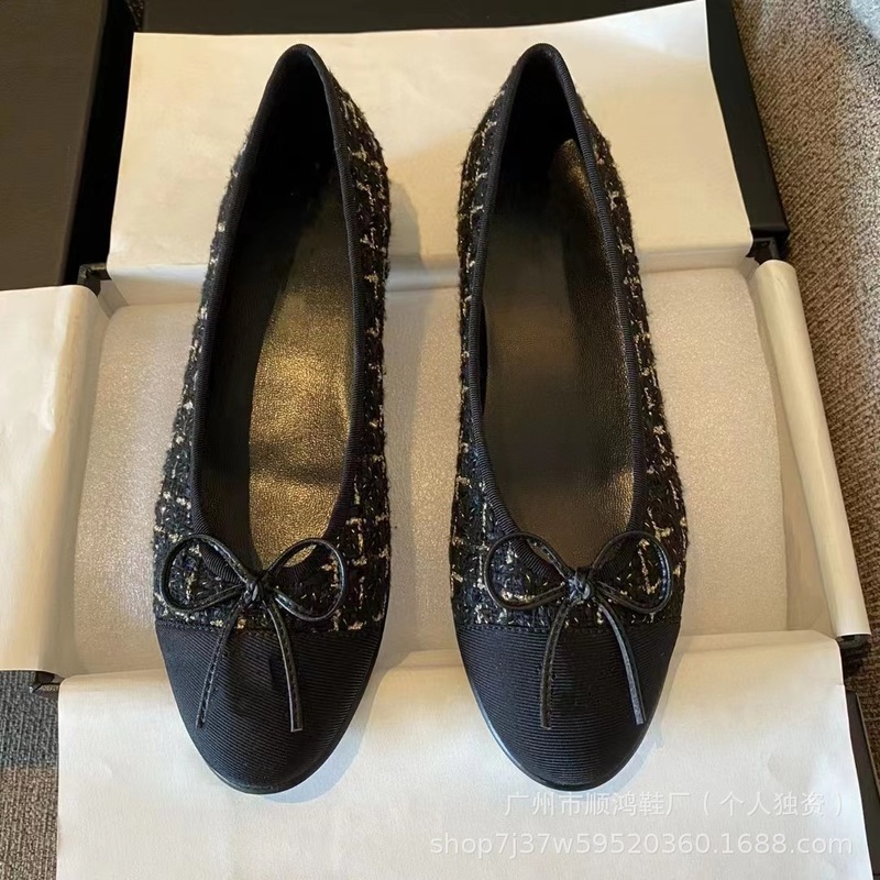 经典小香风芭蕾鞋女蝴蝶结圆头平底鞋浅口舒适百搭一脚蹬懒人鞋女|undefined