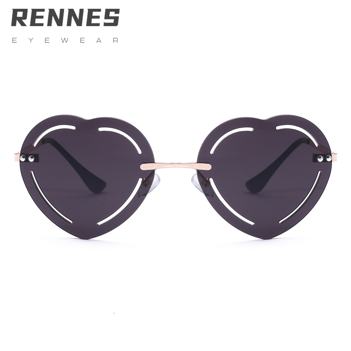2021 personalidad recorte de metal gafas de amor gafas de sol Rosa negro melocotón corazón lente sin marco gafas de sol transfronterizas