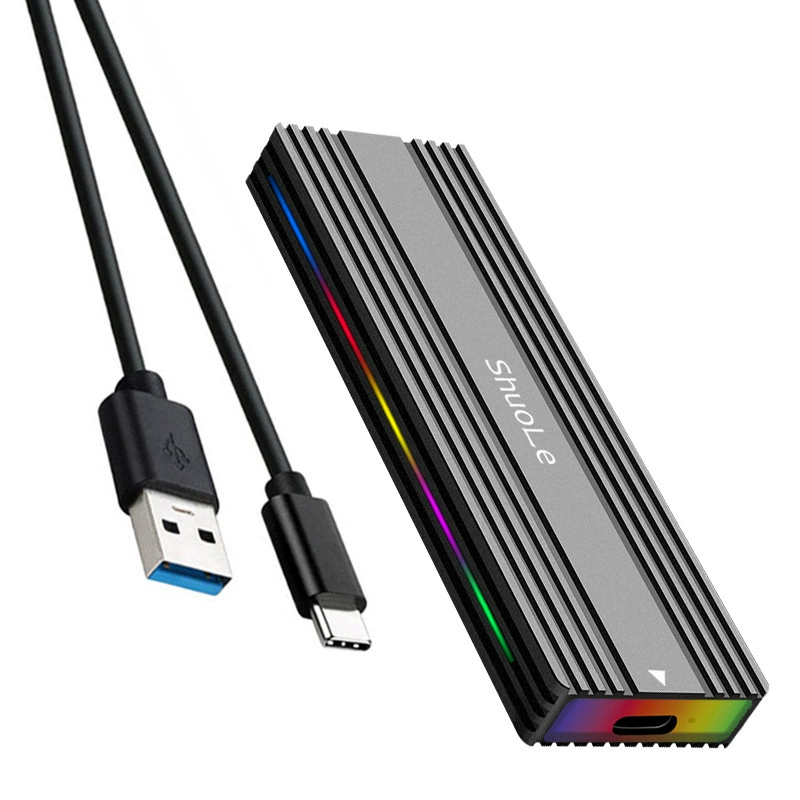 Коробка для SSD-дисков M.2 USB 3.1 НVMe Dual protocol Type-C с RGB, алюминиевый сплав, переносной внешний диск