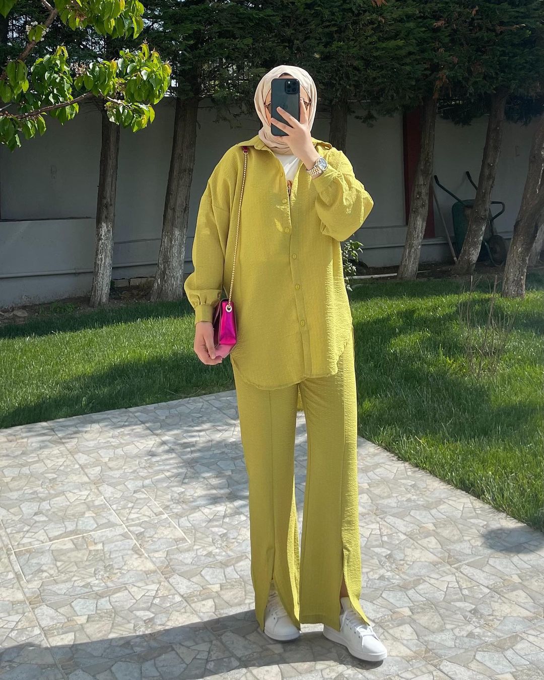 Modisches Muslim Damen Set Aus Kreppstoff Bluse Und Hose Locker_voghion.com