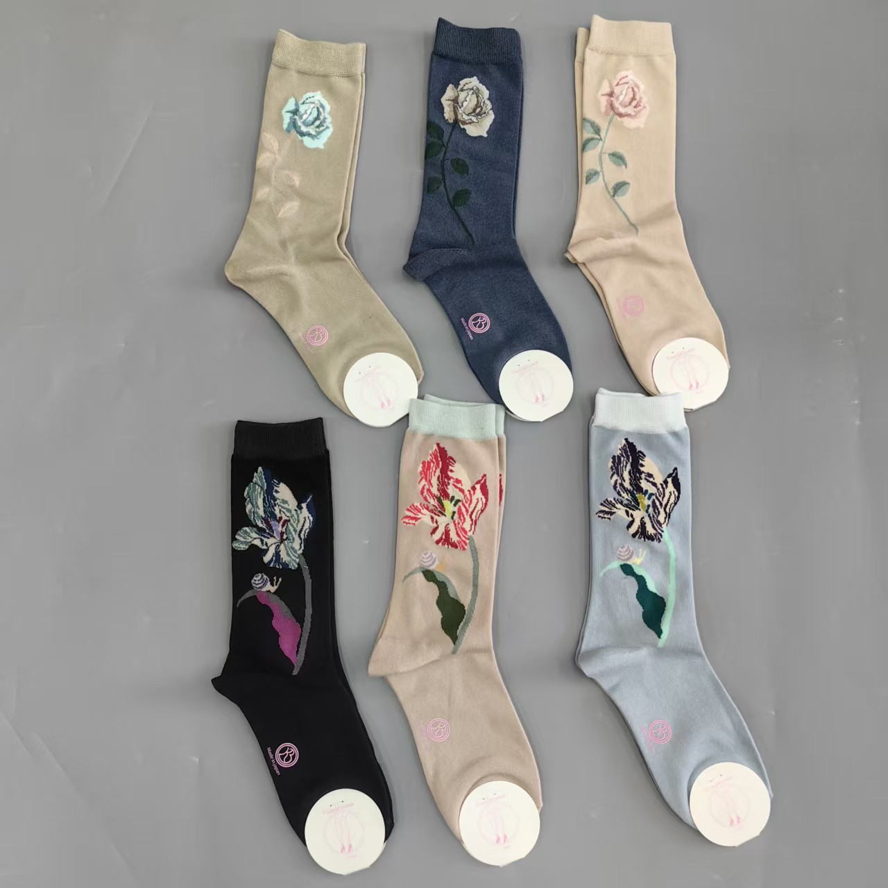 袜子女韩版长筒袜ins潮百搭秋冬彩色花卉中筒袜日系可爱风学生袜