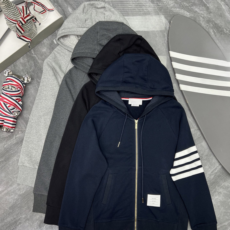 【】Factory Store High-Quality Classic Upgraded Version Four-Stripe Long-Sleeve Men's Hooded Zip-Up Sweatshirt Jacket 【】Factory Store High-Quality Classic Upgraded Version Four-Stripe Long-Sleeve Men's Hooded Zip-Up Sweatshirt Jacket