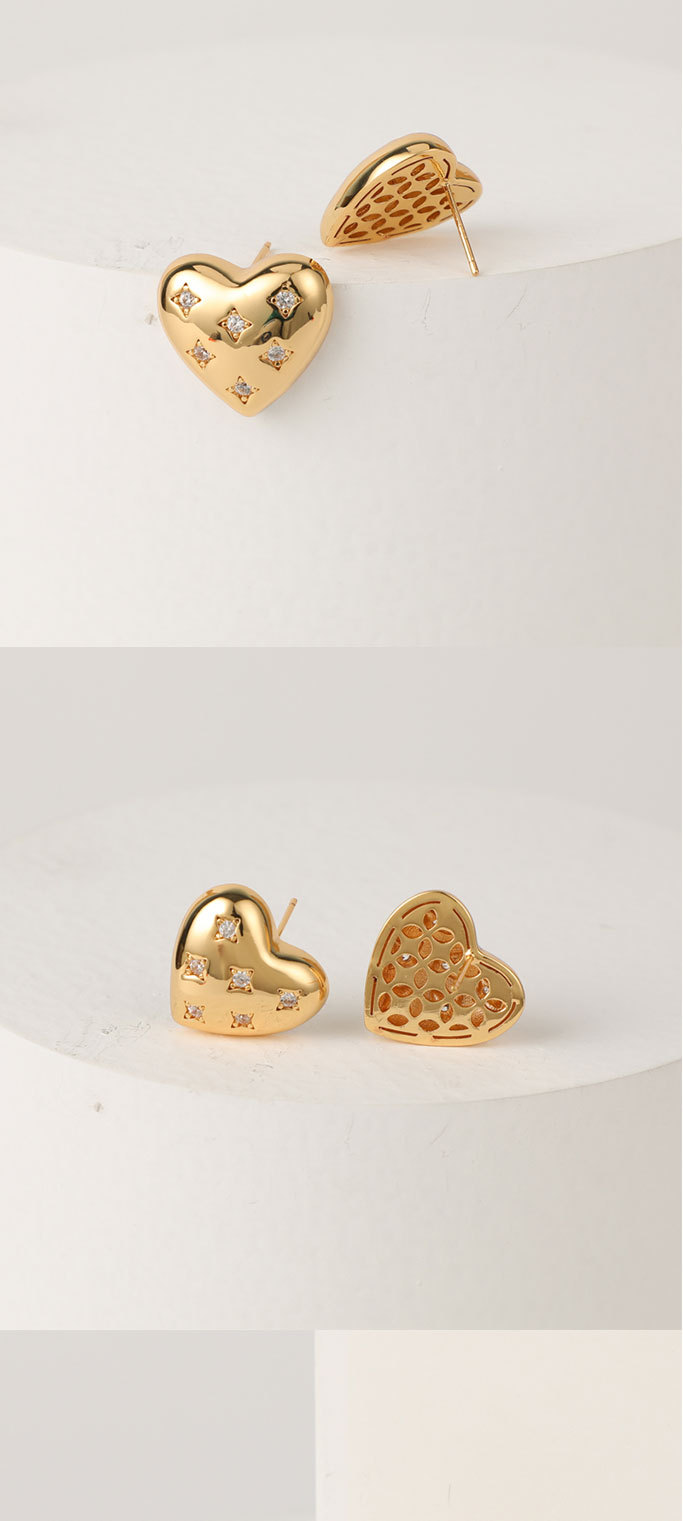 Fashion Heart Shape Copper Ear Studs Zircon Copper Earrings display picture 1