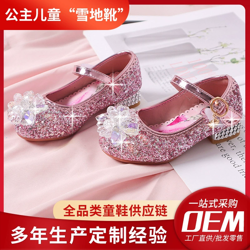 Детские туфли на высоком каблуке Принцесса Айша обувь для девочек Хрустальные туфли Подиум 2024 новые представления кожаные туфли для девочек сцена