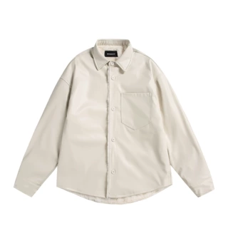 衣道古着25冬季新款纯色pu皮加绒衬衫棉服男女宽松百搭机车风外套