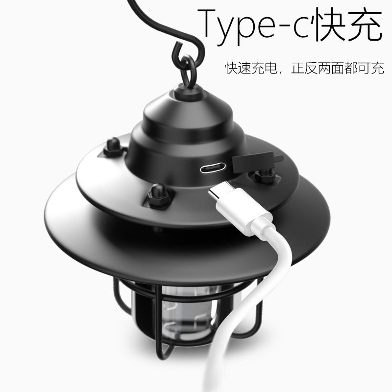 Metal retro al aire libre tienda de campaña campamento luz recargable iluminación atmósfera luz resistencia linterna camping portátil