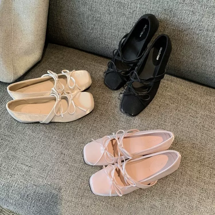 同款新款时尚百搭增高4cm_蝴蝶结方头百搭浅口玛丽珍单鞋女春夏