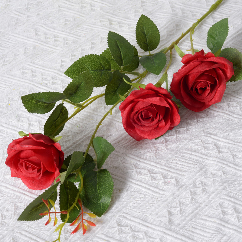 Artificial Rose manojo de 3 pequeñas rosas París Día San Valentín decoración casera la boda falsa flor seda artificial al por mayor