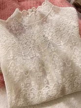 蕾丝半高领打底衫女秋冬加绒加厚内搭纱衣法式高级感小众网纱上衣