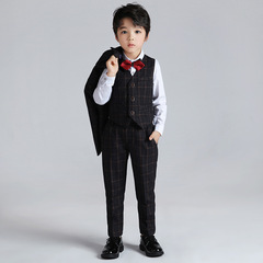 Spring and Autumn New Children's Suit One Piece Fashion Boy's Plaid Small Suit Baby Hosting Piano Performance Dress