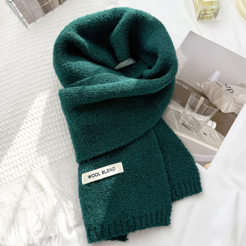 韩系氛围感纯色针织毛线围巾女秋冬季仿羊绒冬天保暖小围脖男批发