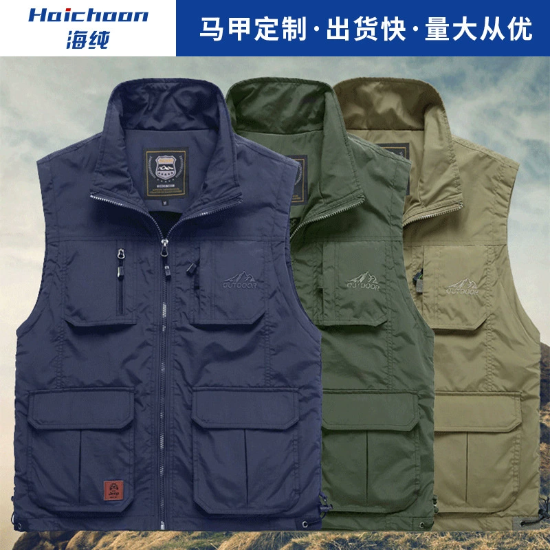 Жилет с несколькими карманами с печатью логотипа на открытом воздухе фотограф оснастка дышащий жилет для пожилых людей жилет оптом