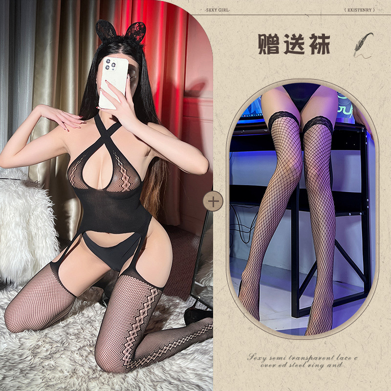 블랙 + 블랙 망사 스타킹