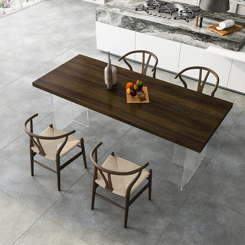 Acrylic rectangular solid wood island dining table, Italian modern minimalist extendable floating workbench table with large panel