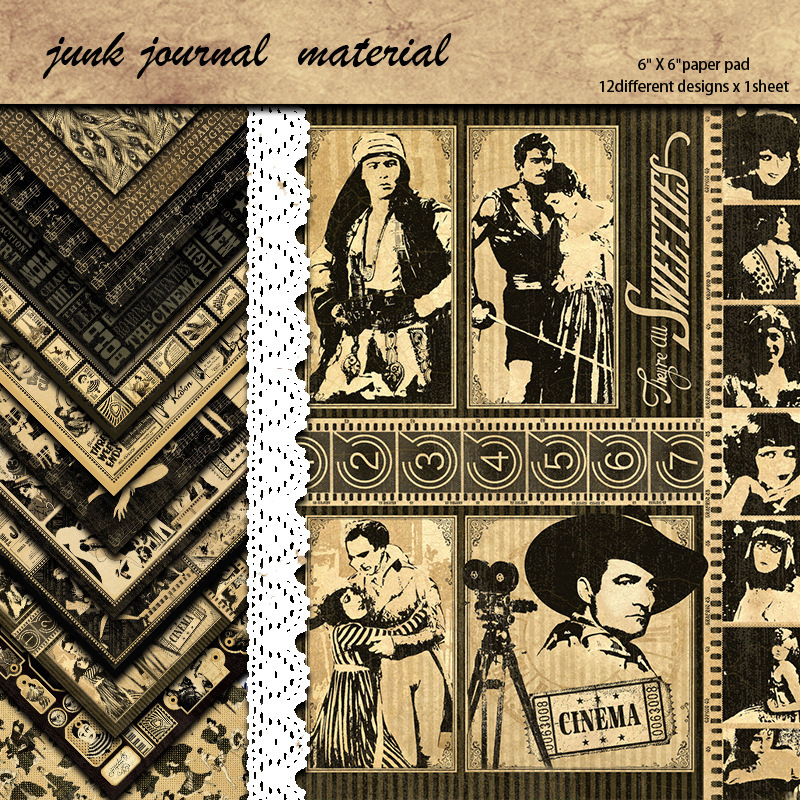 Cross-border Amazon wholesale movie curtain call retro Journal gray character material material Paper Bag Journal sticker