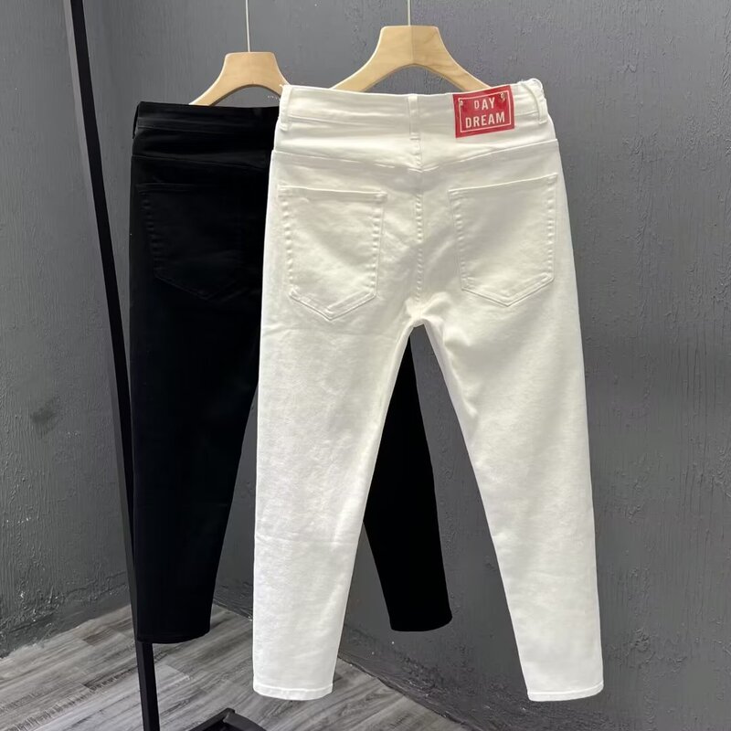 Nine-Point Jeans Casual Versatile Men's Korean Style Slim Fit Skinny Trendy Brand Slimming Stretchy 9-Point Pants Loose Fit High Waist Nine-Point Jeans Casual Versatile Men's Korean Style Slim Fit Skinny Trendy Brand Slimming Stretchy 9-Point Pants Loose Fit High Waist