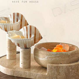 原螺香薰大理石柱子现代样板间客厅卧室桌面摆件洞石托盘矿石