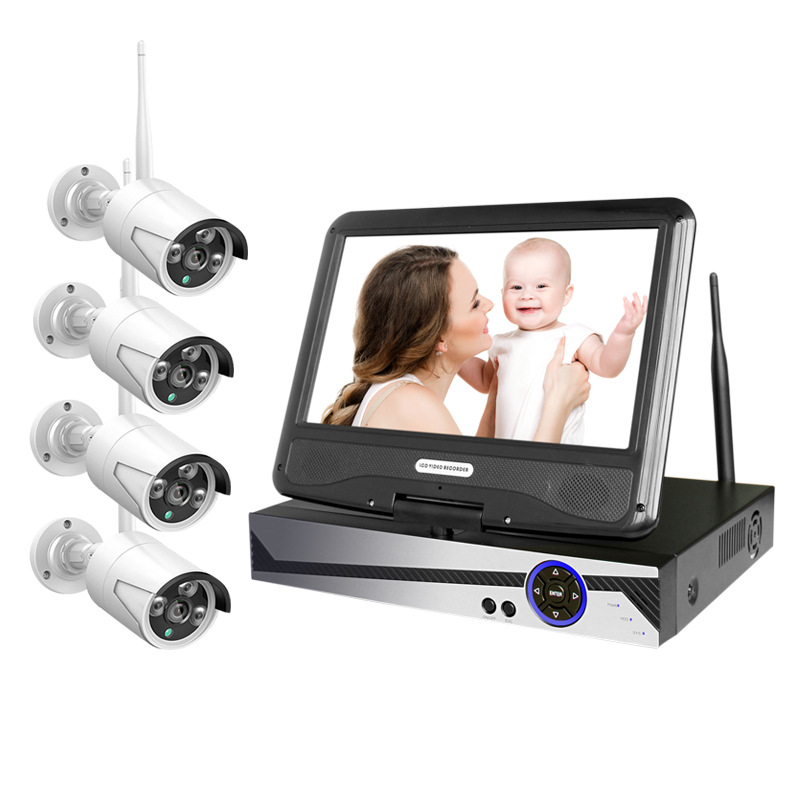 Akıllı gözetim kamerası NVR seti 10,1 inç ekranlı iç ve dış mekan WiFi güvenlik kamera monitör seti