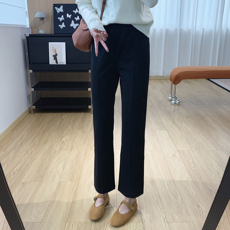 Slimming magic pants! High-waisted black pants for women, versatile casual pants for autumn, stretchy straight-leg cigarette pants, cropped suit pants
