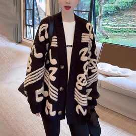 （现货）北极绒【腈纶35%锦纶40%PBT25%】音符图案毛衣针织衫外套