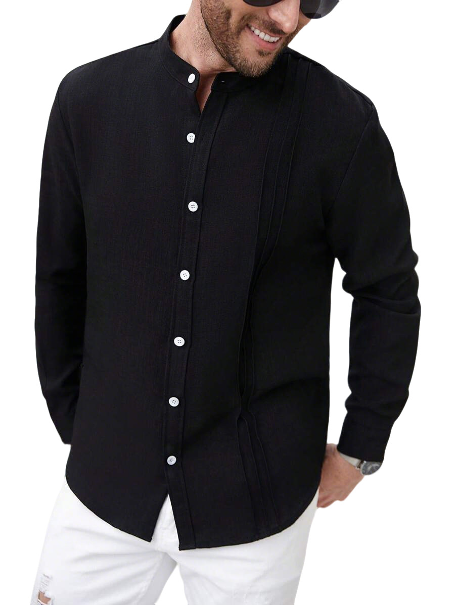 Nuevo transfronterizo Europa y América primavera nuevo hombre cuello a rayas de color sólido camisa de manga larga cardigan americano camisa casual chaqueta