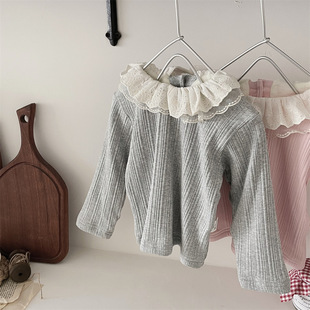 INS Winter Double Layer fleece-lined Baby Double Layer Lace Long Sleeve Pit Strip Rear Placket Base Shirt