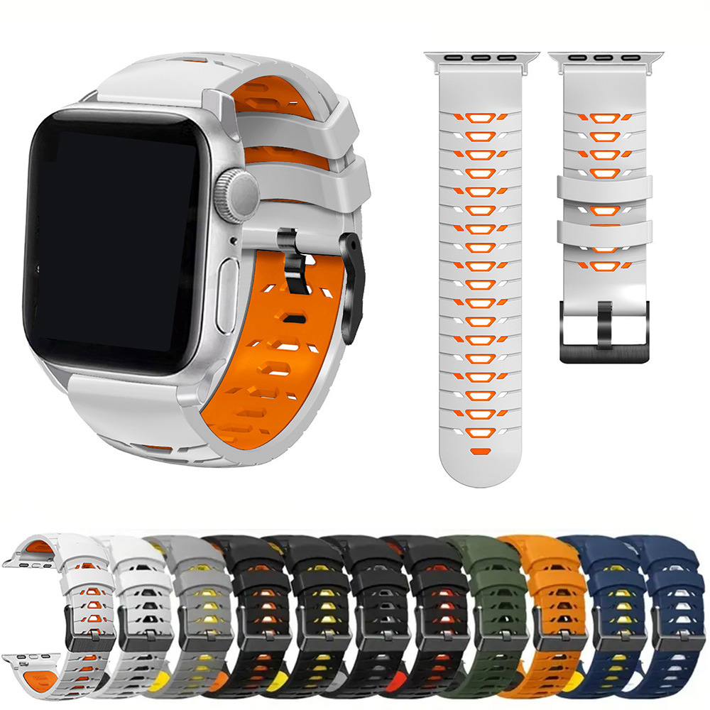 Suitable for Apple Watch Ultra Series10/9/87 6 5 4 3 2 Trapezoidal Two-Color Silicone Strap