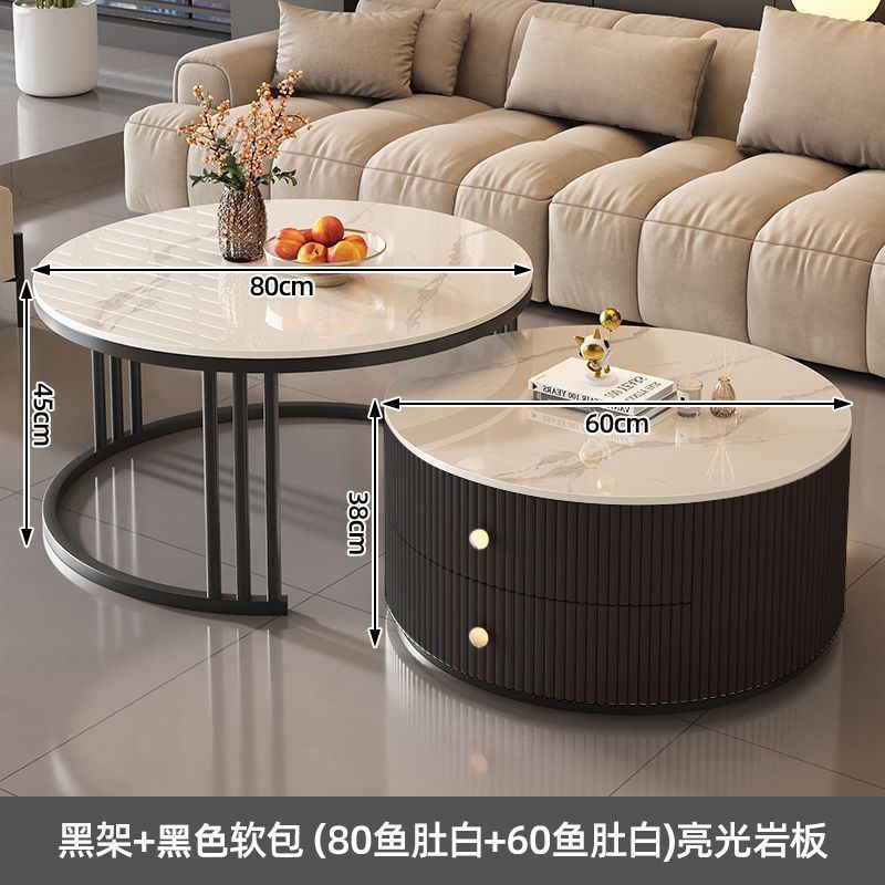 岩板茶几轻奢现代简约圆形小户型茶几客厅家用极简折叠大理石茶桌|undefined