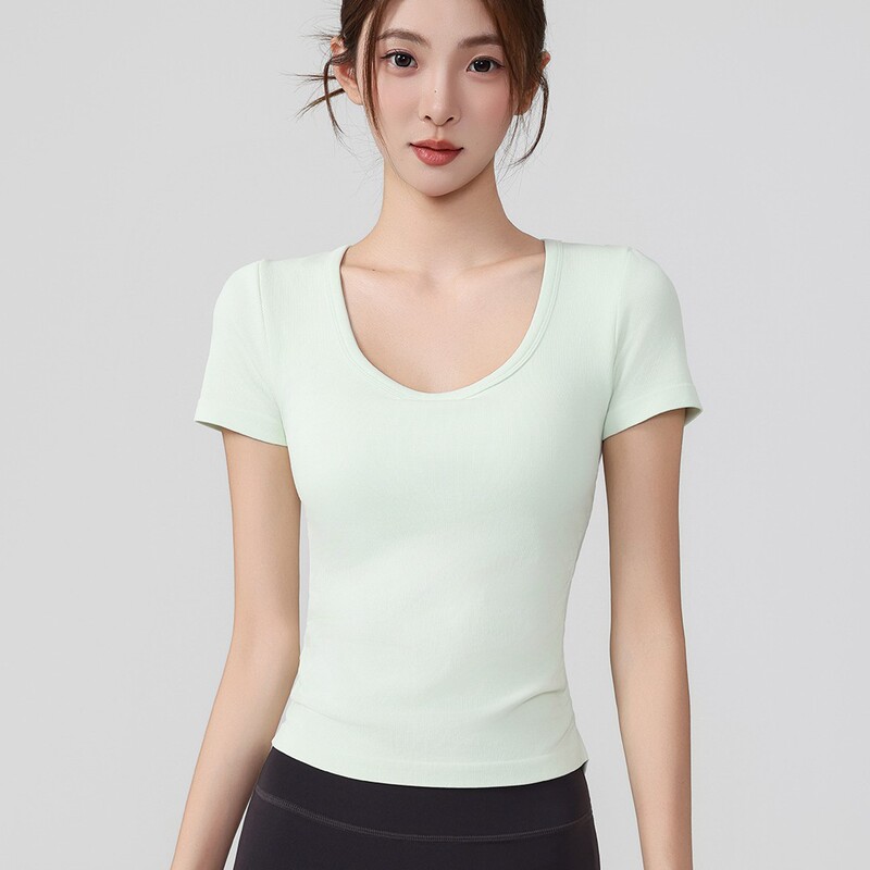Yoga Clothes with Chest Pads for Women, Pilates Training, Running Sports Tops, Short-Sleeved, Tight-Fitting, Slimming Summer Fitness T-Shirts Yoga Clothes with Chest Pads for Women, Pilates Training, Running Sports Tops, Short-Sleeved, Tight-Fitting, Slimming Summer Fitness T-Shirts