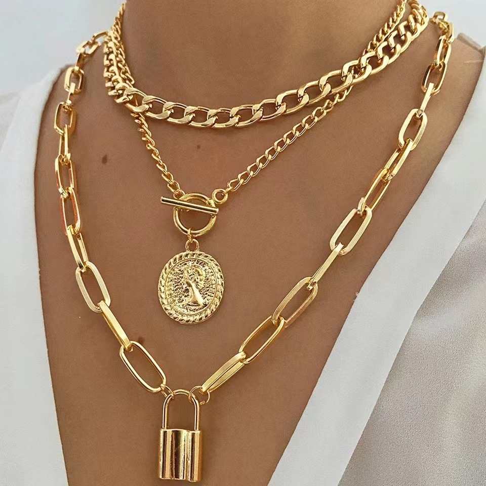 30g Weight Layered Necklaces Classification Streetwear Lock Alloy Plating Women's Layered Necklaces