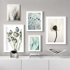 罂粟花棕榈叶北欧海报艺术印刷画布绘画图片客厅植物装饰画芯